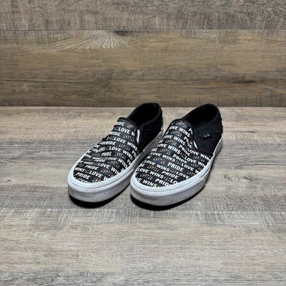 Vans Asher Pride Black Canvas Slip On Sneakers Women's Size 7.5 - Picture 1 of 7